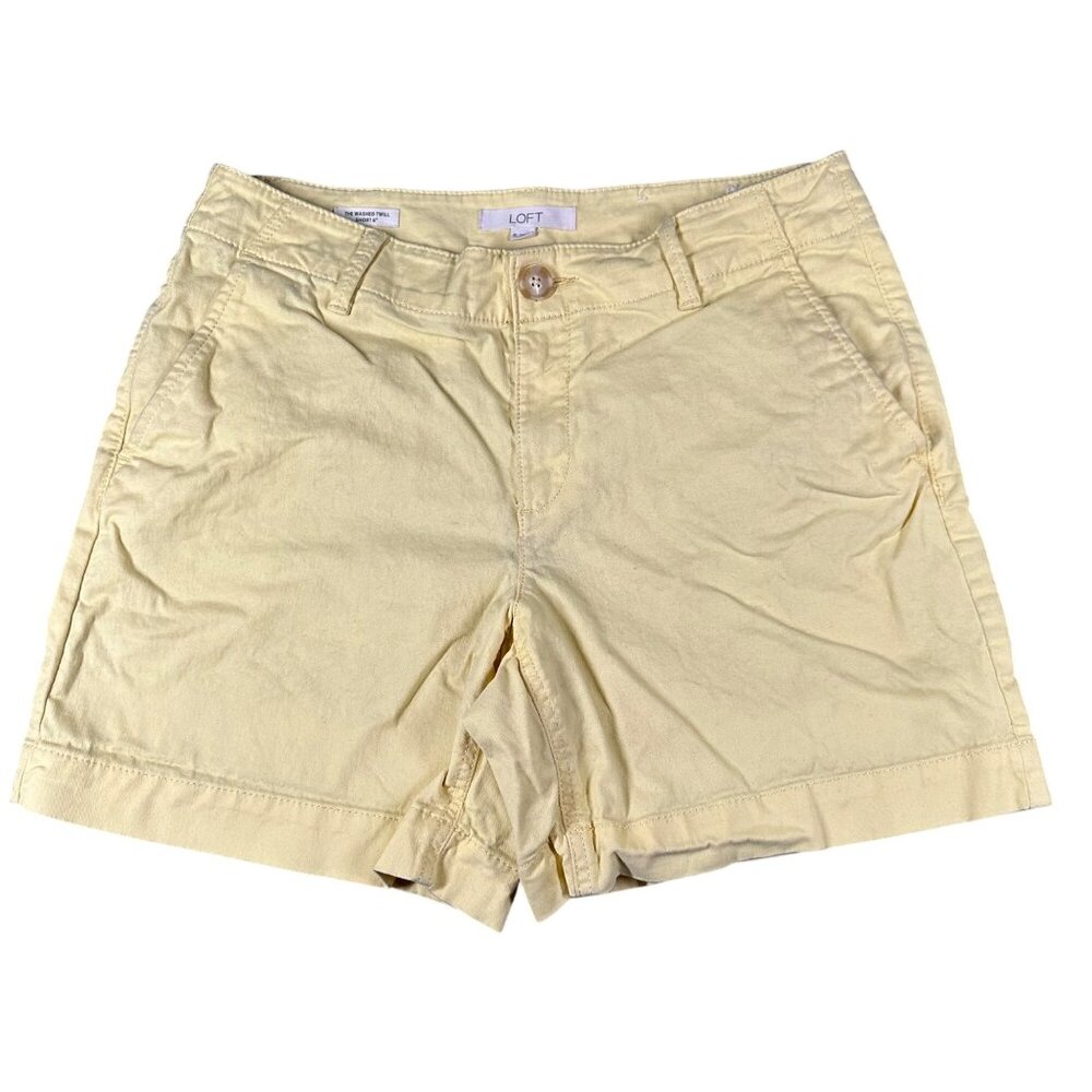 LOFT Womens 6 Light Yellow The Washed Twill Short 6" Flat Front Pockets Mid Rise